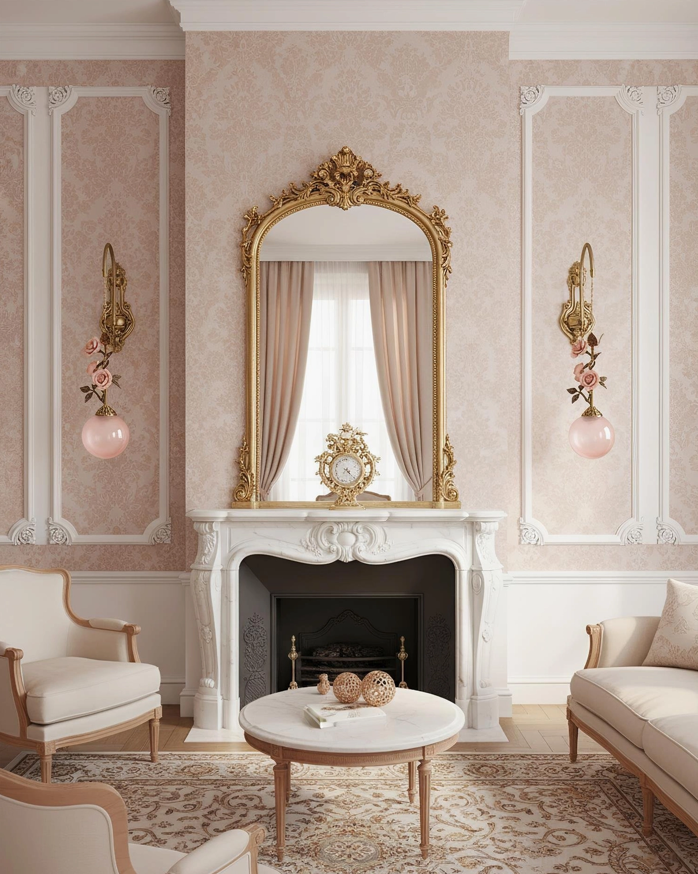 Lunafleur brass wall sconce with rose details installed in modern transitional style room