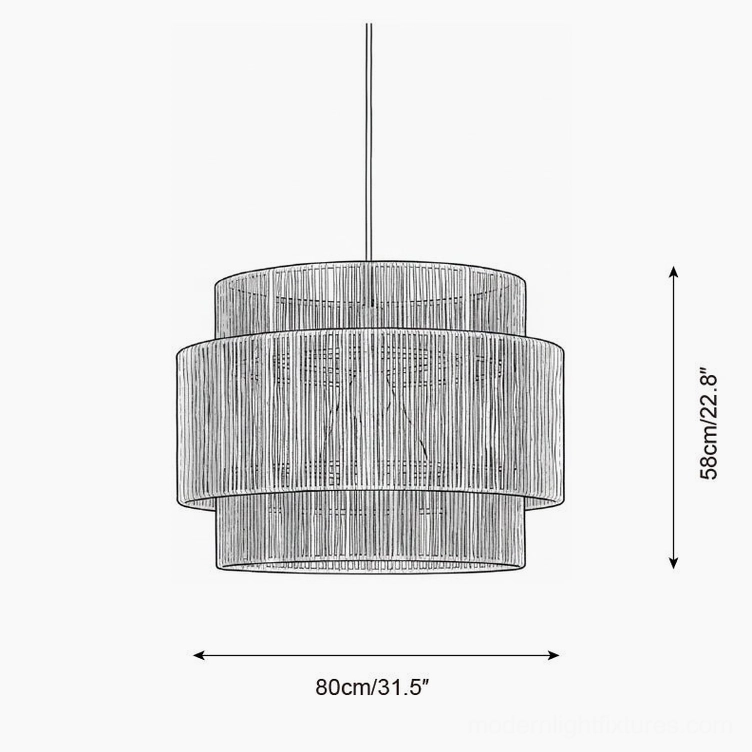 Lunapetra large statement hemp rope pendant light technical schematic - 80cm diameter x 58cm height (31.5 inches x 22.8 inches) oversized bohemian design