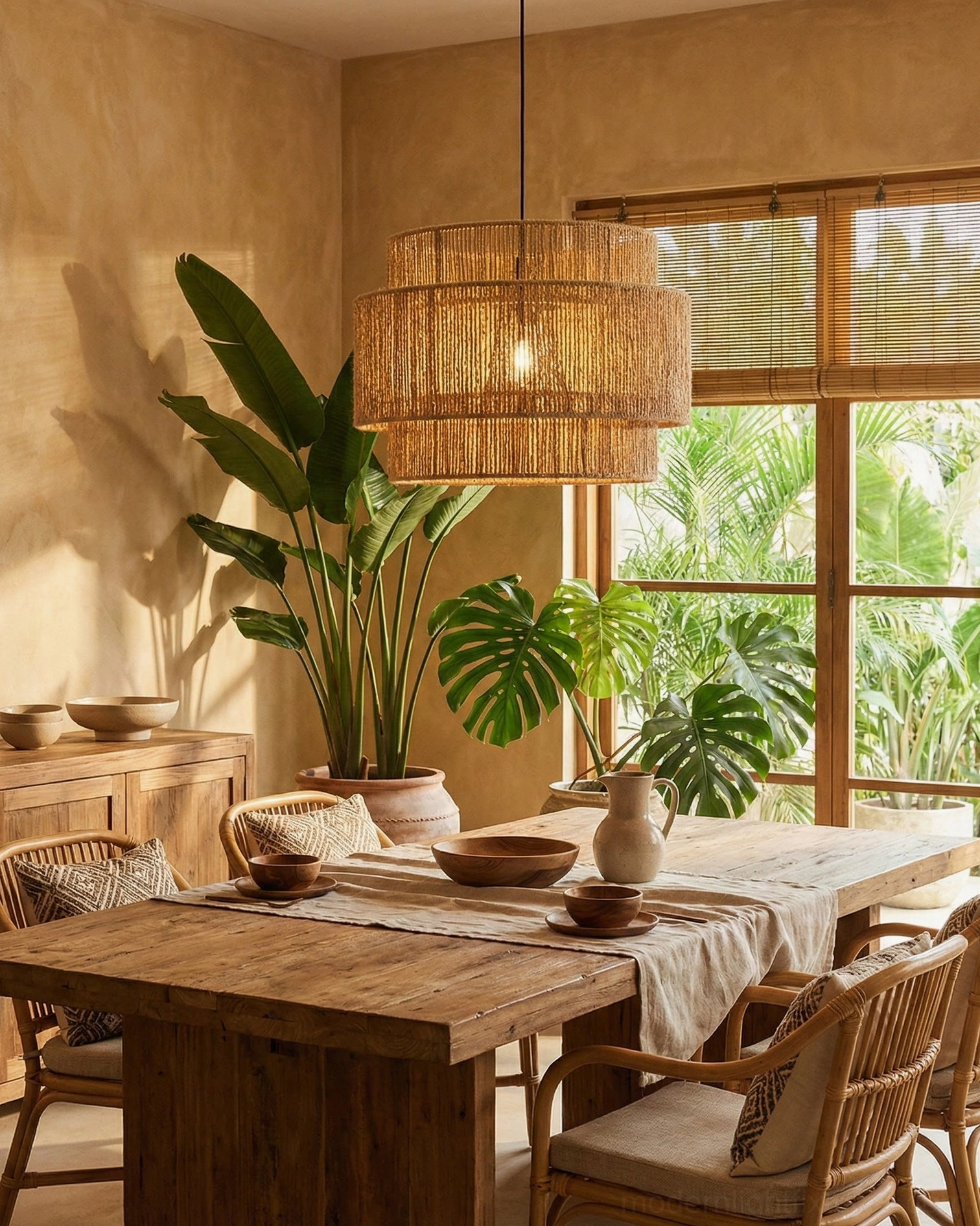 Lunapetra woven hemp rope pendant light detail shot showcasing open-weave texture, natural fiber craftsmanship, and light-diffusing rope construction