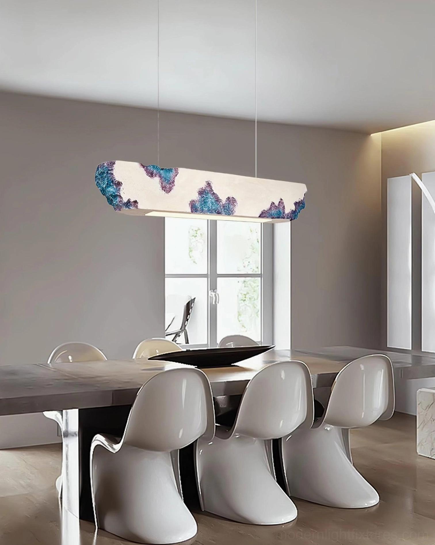 Lunar Gleam pendant lamp interior installation - modern contemporary ceiling mounted linear fixture