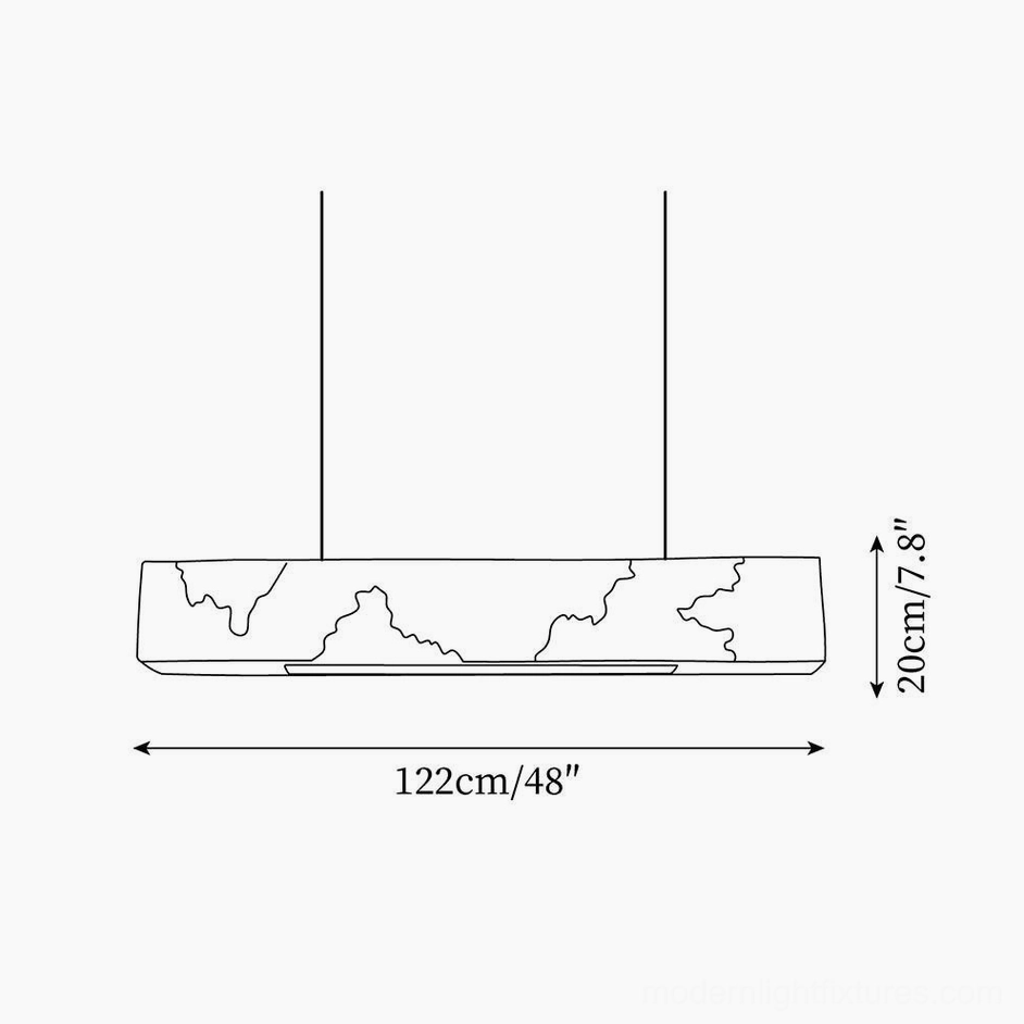Lunar Gleam pendant light technical dimension drawing - front elevation 122cm length specification