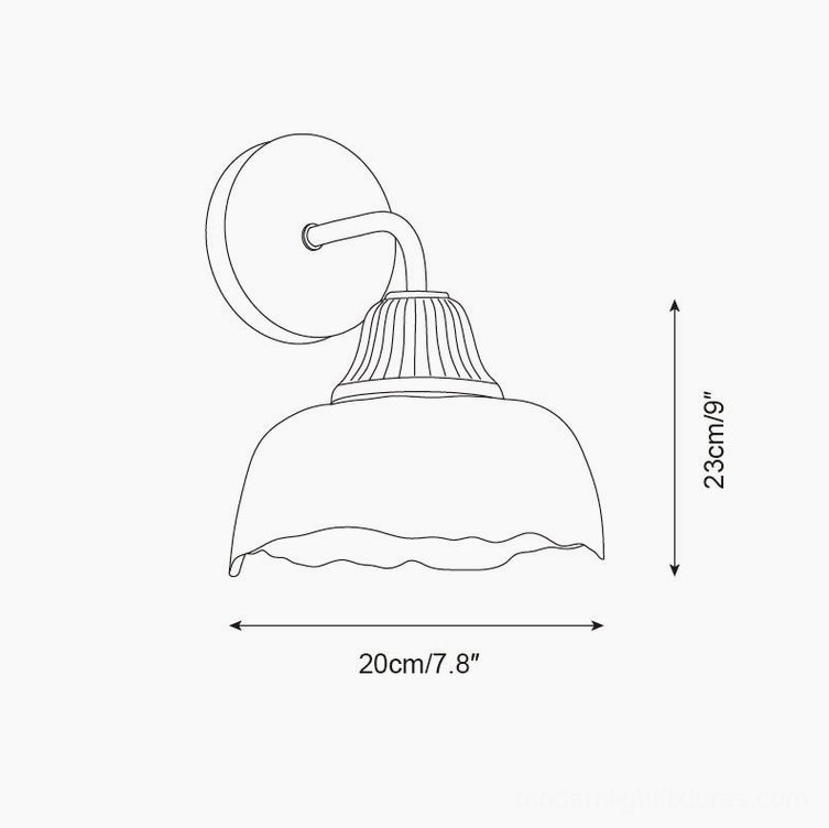 Lunara wall sconce technical line drawing standard model 20cm width 23cm height side view specification