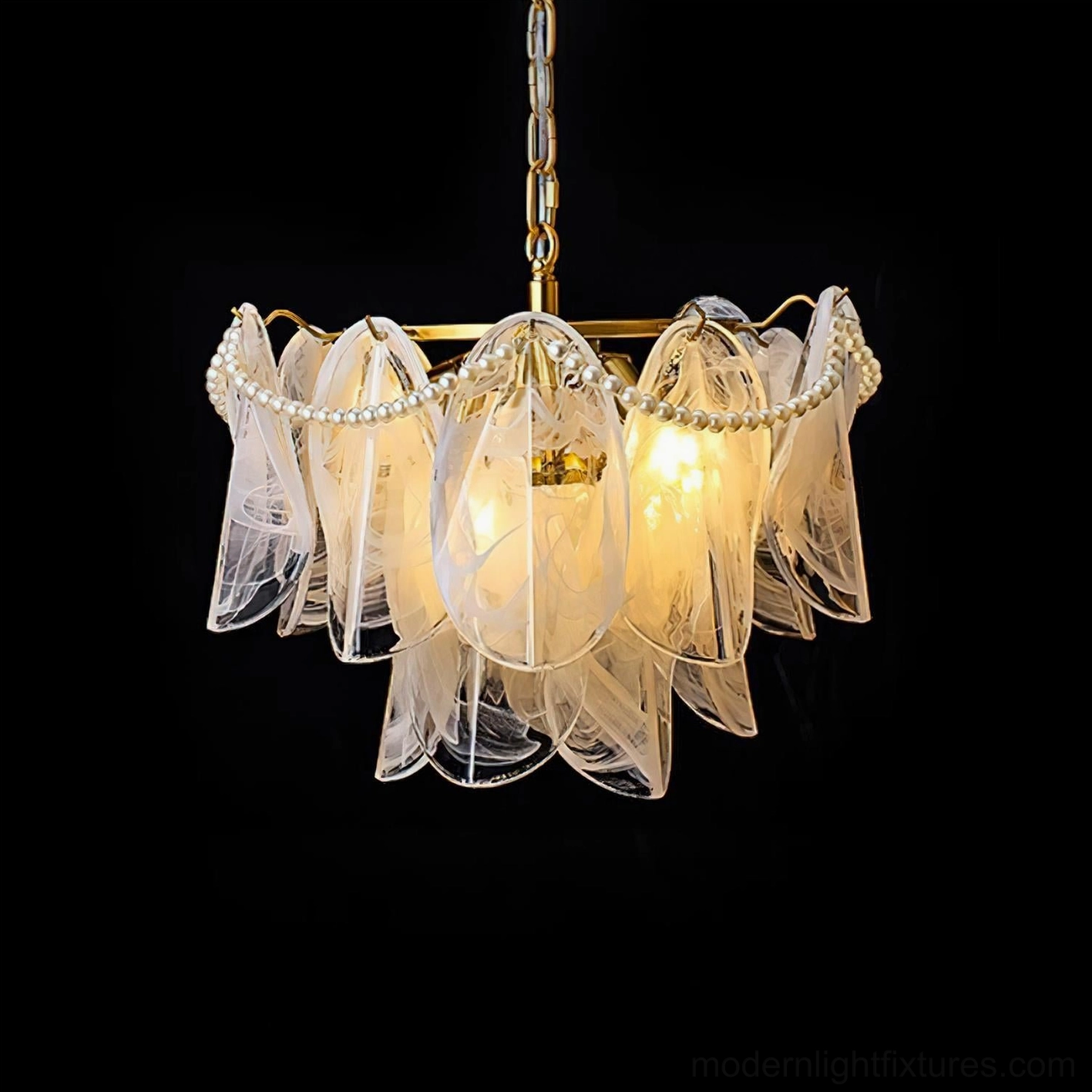 Lunaria tiered petal chandelier showing all size variations scaled comparison of different model options