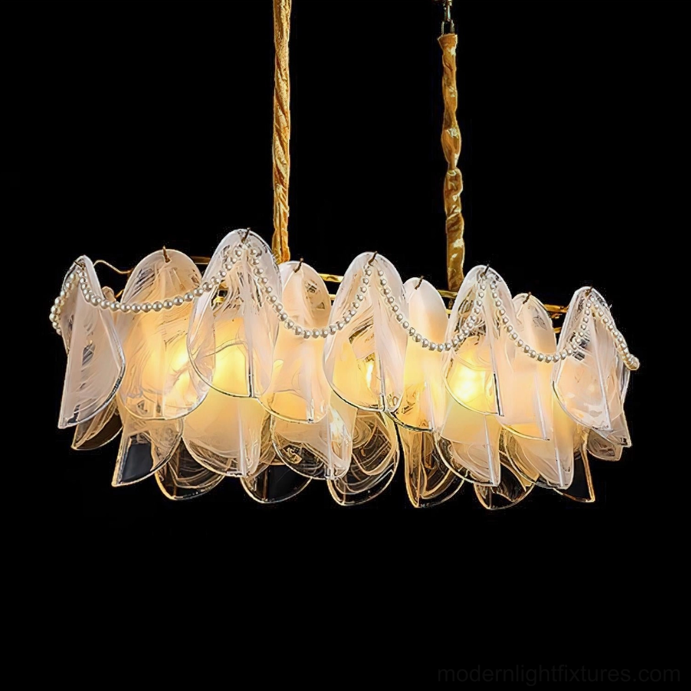 Lunaria petal chandelier in Art Deco inspired interior with vintage glamour styling and curated decoration