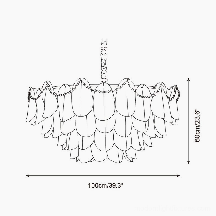 Lunaria petal chandelier technical dimension drawing 100cm diameter 60cm height grand size illustration