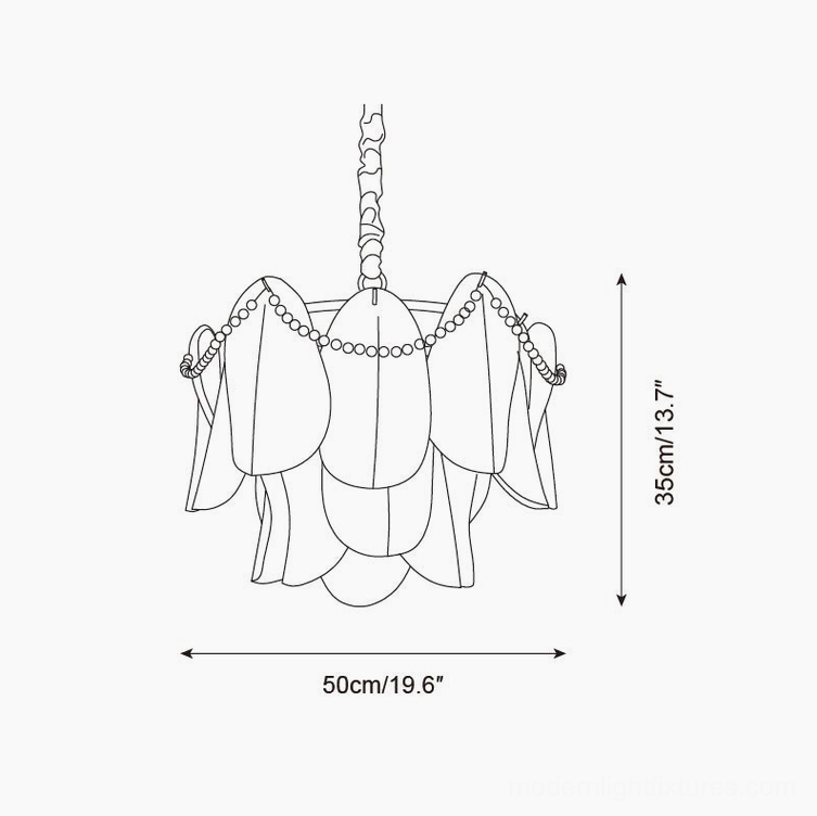 Lunaria petal chandelier technical dimension drawing 50cm diameter 35cm height size illustration