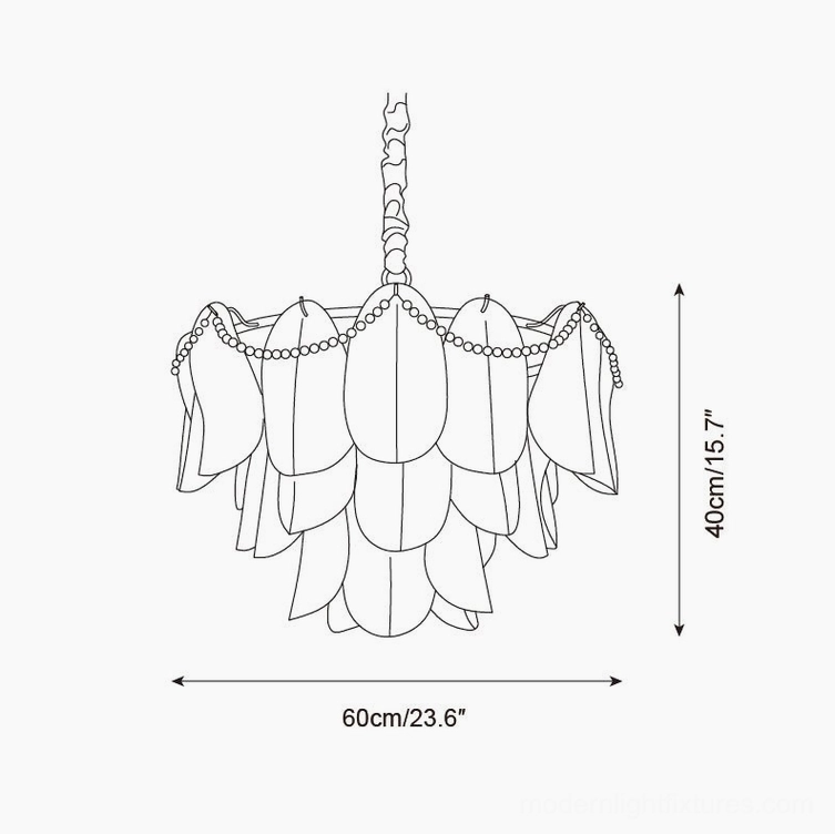 Tiered petal glass chandelier dimension drawing 60cm diameter 40cm height medium size illustration