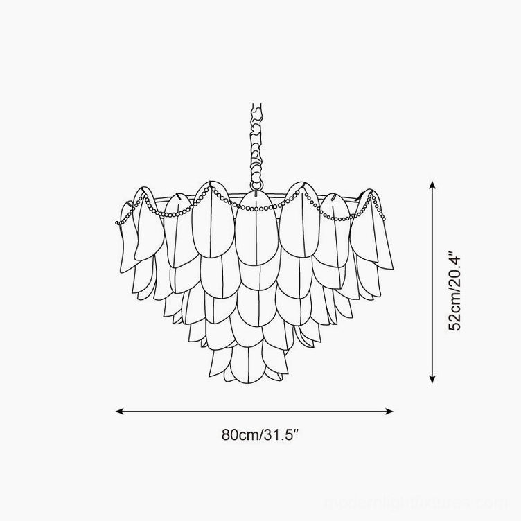 Lunaria petal chandelier technical dimension drawing 80cm diameter 52cm height size illustration