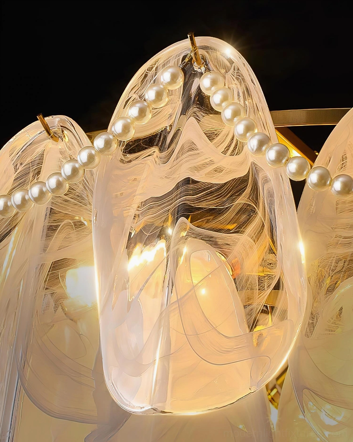 Lunaria petal glass chandelier Scandinavian inspired design with organic forms and soft diffused lighting aesthetic