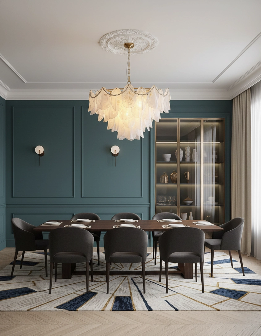Lunaria large petal glass chandelier full view showing complete tiered design and sculptural form in modern living space