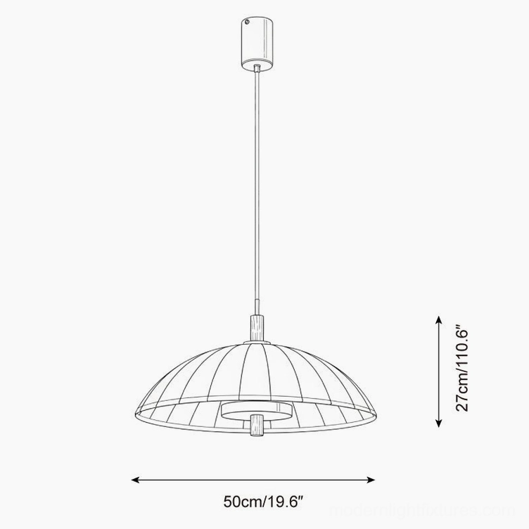 Lunaro pendant light technical specifications and dimension schematic showing 50cm diameter and 27cm height