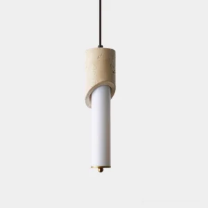 Lunaro travertine pendant light front view studio shot minimalist design