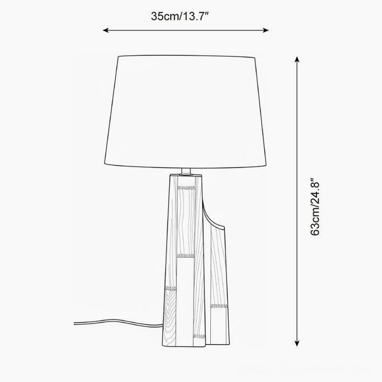 Lunet table lamp technical dimension drawing showing 35cm width and 63cm height specifications