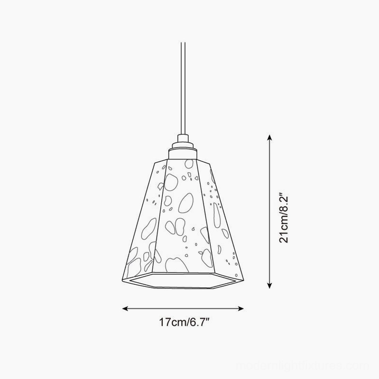 Model B terrazzo pendant lamp technical drawing - tapered trapezoid shade design