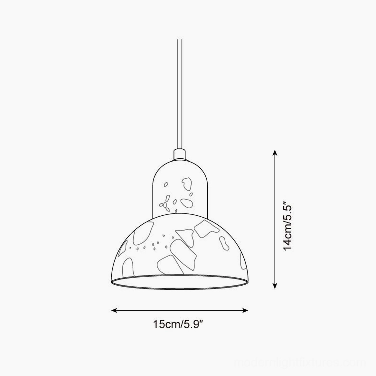 Model E terrazzo pendant lamp technical drawing - open dome shade specification