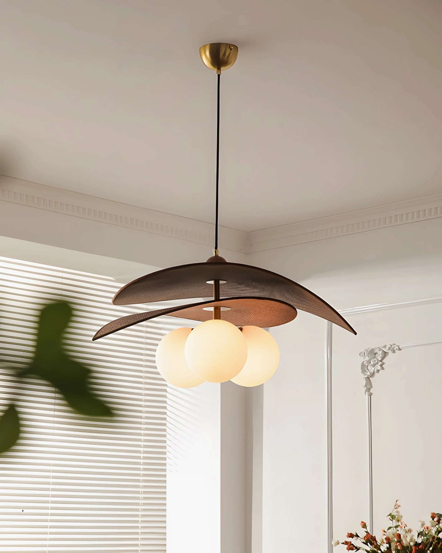 Lunova modern pendant light suspension mechanism with 150cm adjustable wire, hardwired configuration for sloped ceiling compatibility