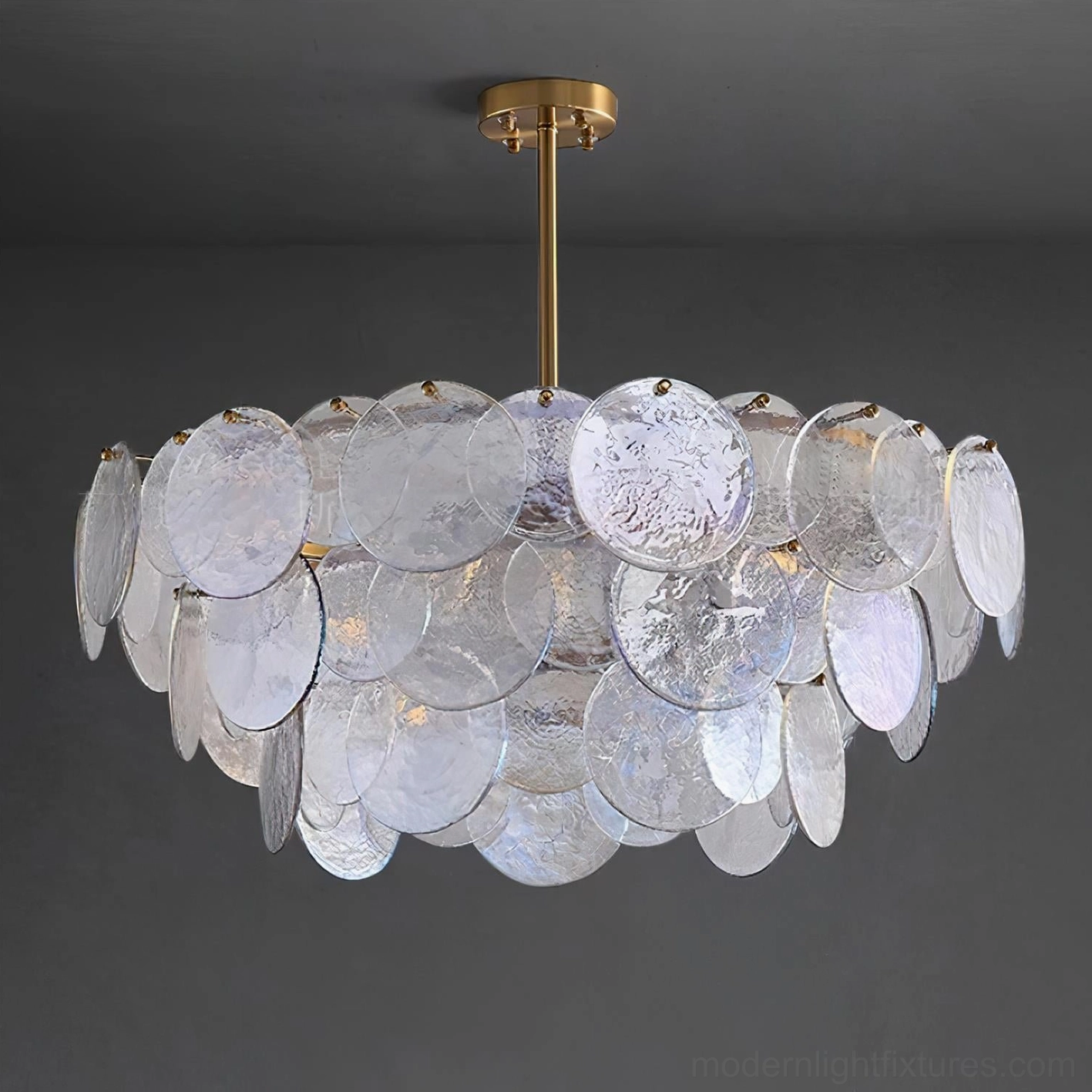 Luxury pendant chandelier with glass discs and brass hardware contemporary interior lighting