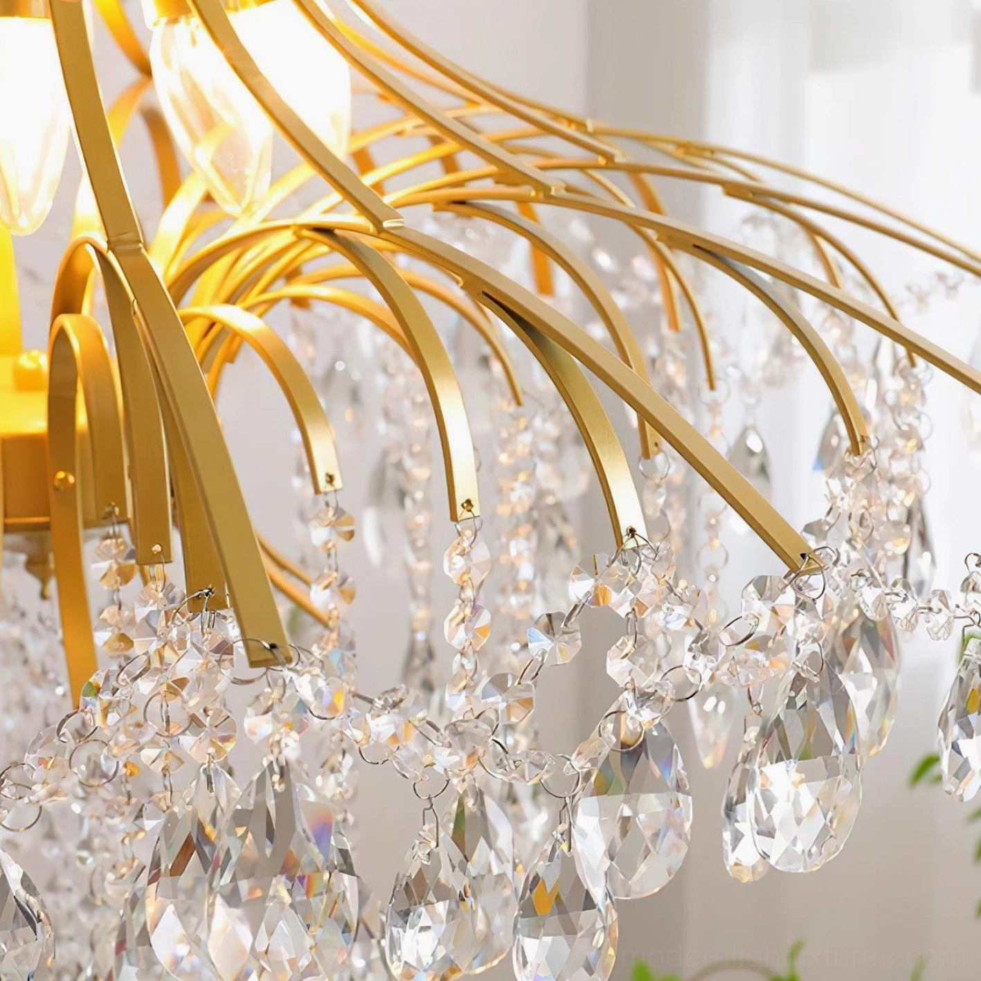 Luxury gold plated crystal chandelier showcasing professional craftsmanship and hand-assembled details