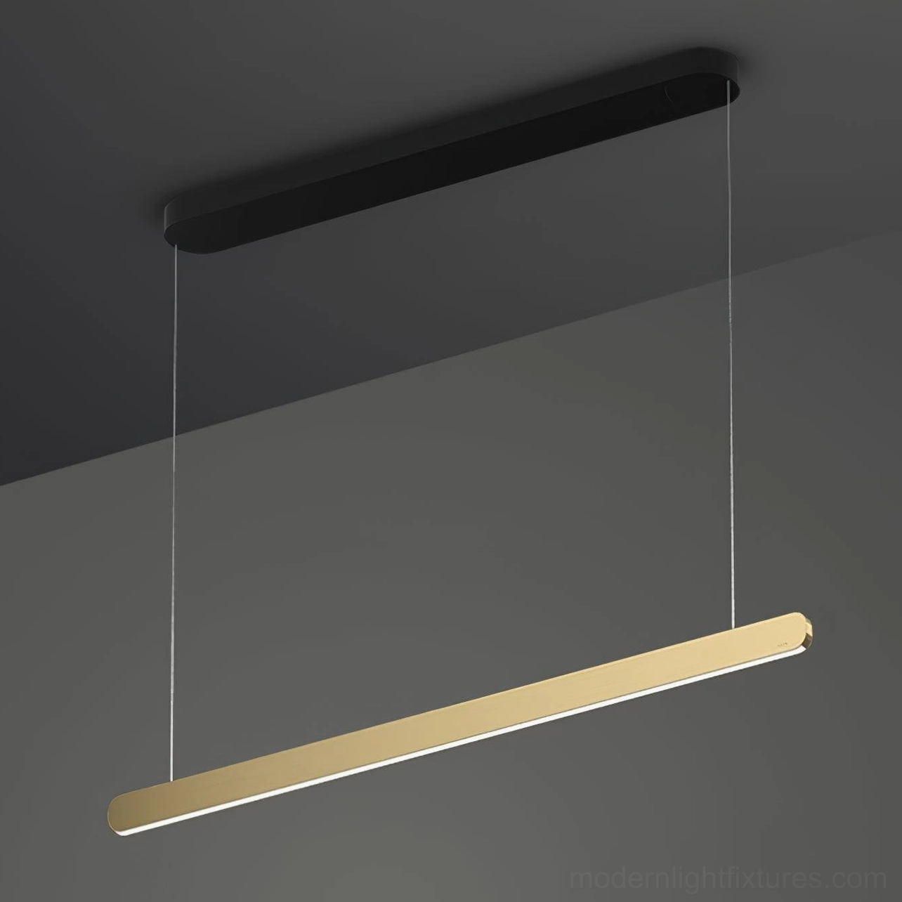 Luxury two-tone linear pendant light with black and gold metal finish side display