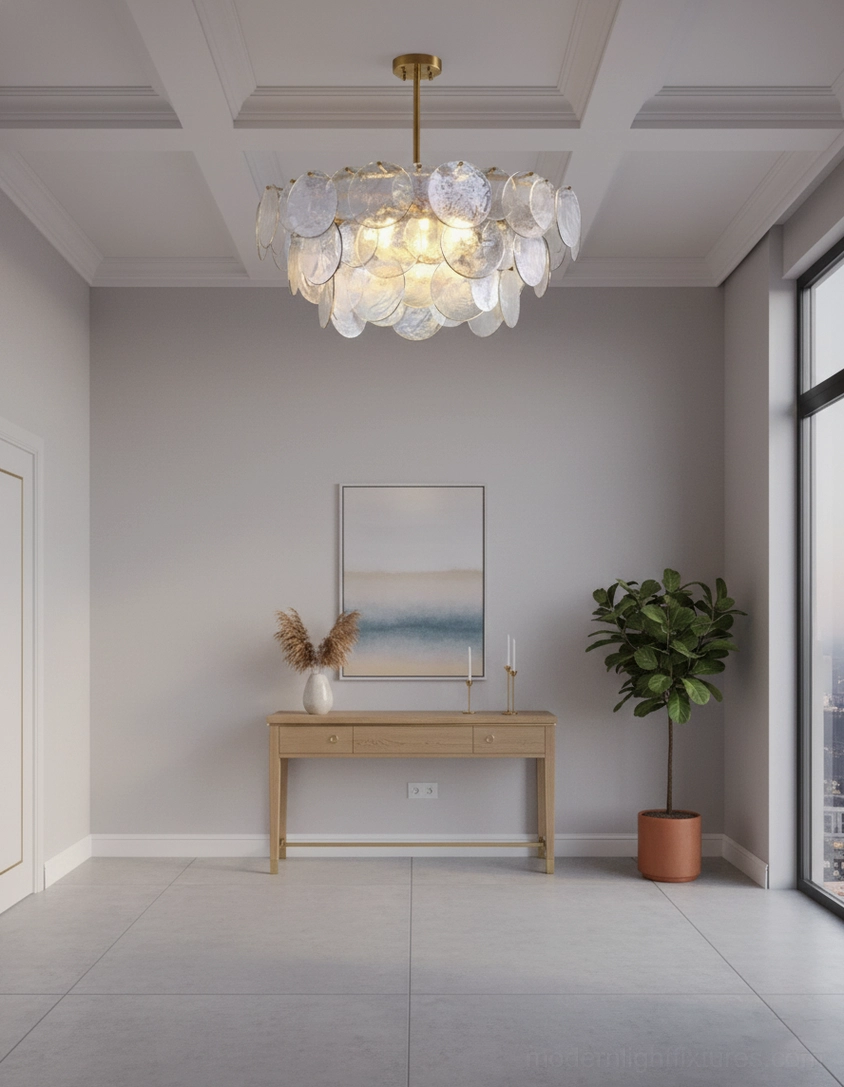 Luxury modern disc chandelier with layered glass pendants and brass suspension contemporary fixture
