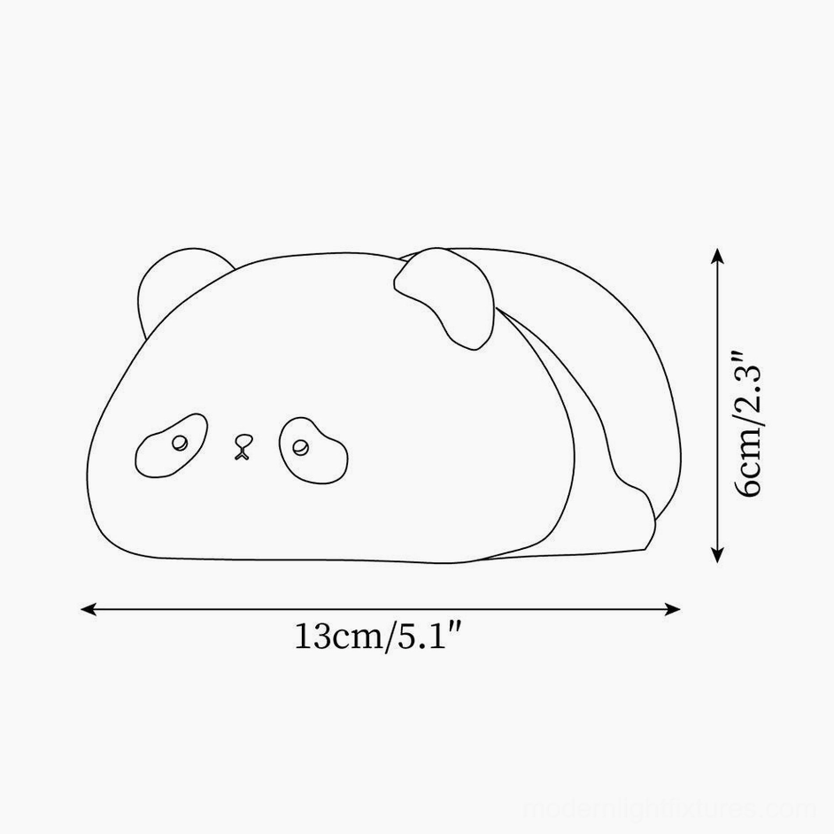 Lying panda silicone night light technical drawing - side view with size specifications