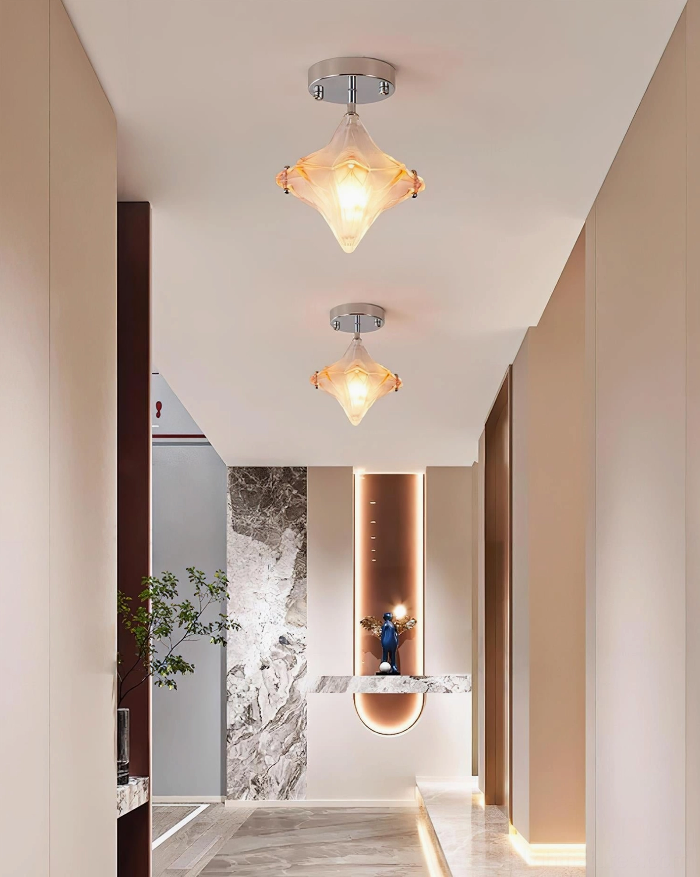 Lyra star ceiling light fixture with frosted glass shade and polished chrome mount assembly