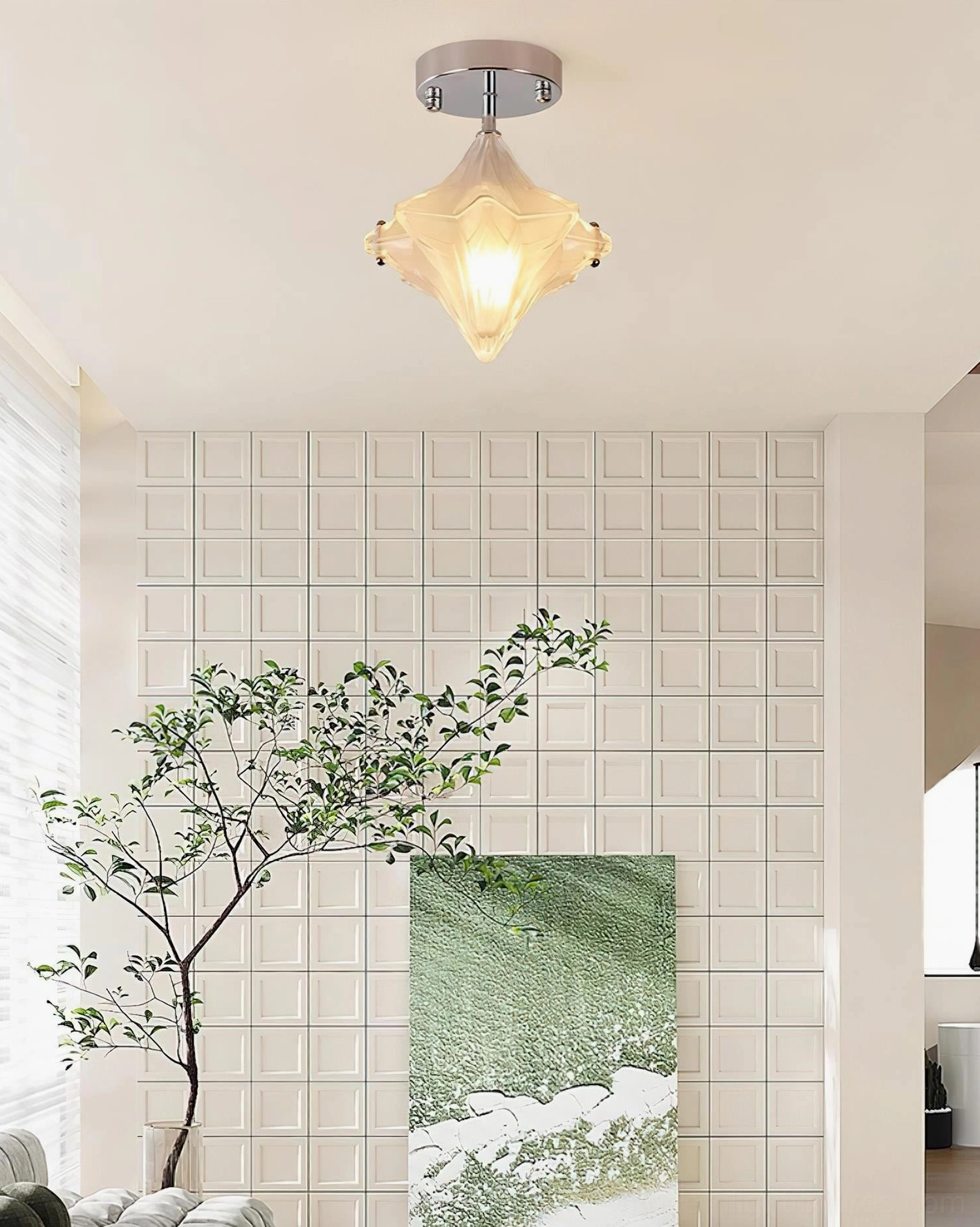 Lyra star ceiling light in contemporary interior setting, modern design focal point illumination