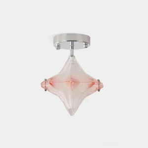 Lyra star shaped modern ceiling light fixture with gradient pink frosted glass and polished chrome mount, front overhead view