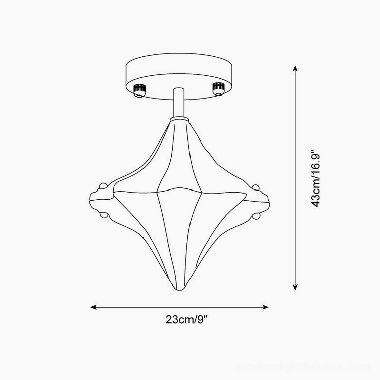 Lyra star ceiling light technical specifications diagram showing 23cm diameter and 43cm height geometric measurements