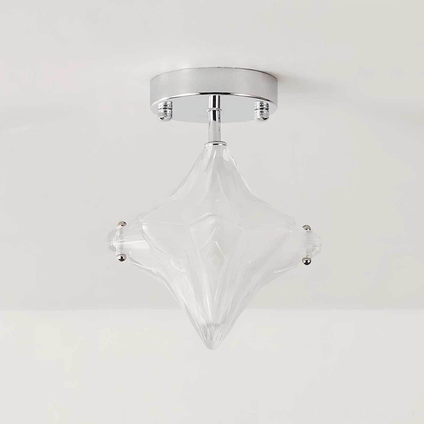Lyra star ceiling light fixture in white frosted glass finish with polished chrome canopy mount
