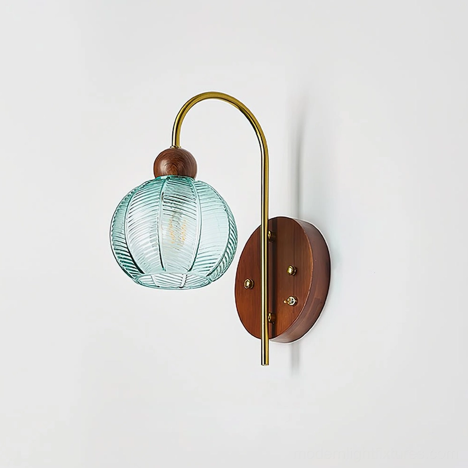 Lysora wall sconce Model A, warm ambient lighting, textured glass, transitional design style