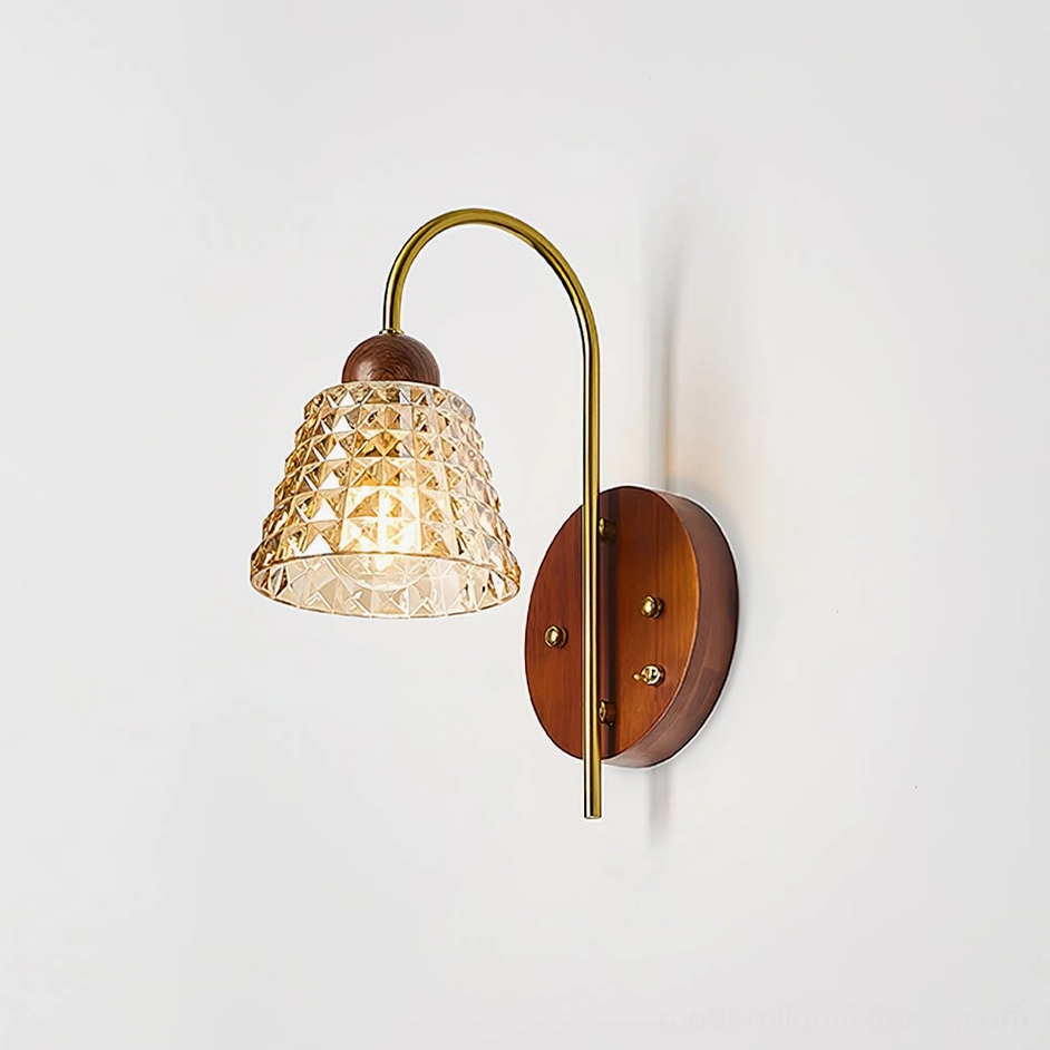 Lysora wall sconce Model B, clear glass shade, minimalist mid-century modern aesthetic