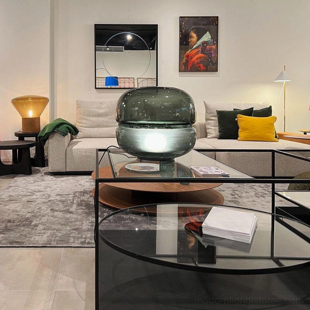 Macaron alabaster table lamp detail showing handcrafted glass dome construction and material quality