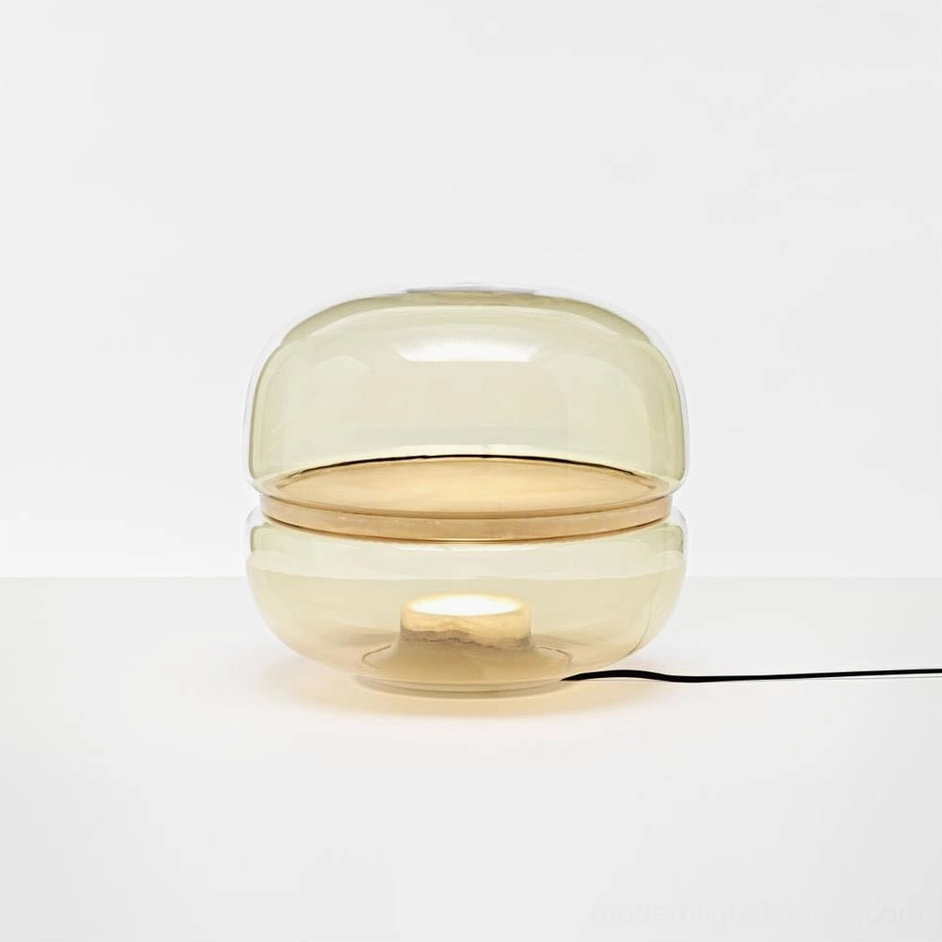 Macaron Cognac color table lamp standard 32cm size showing warm amber glass tone in styled interior environment