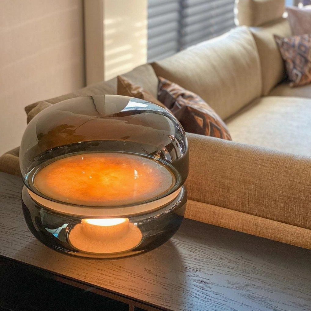 Macaron table lamp Cognac color option in modern interior setting showing warm inviting glass dome aesthetic