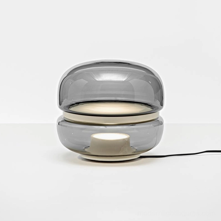 Macaron Smoke Gray 32cm standard table lamp modern contemporary aesthetic front view studio lighting display