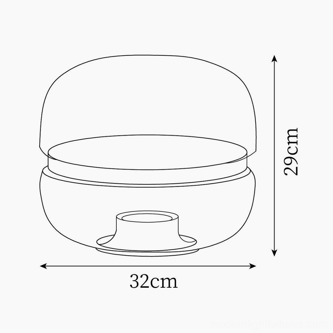 Macaron table lamp technical schematic and orthographic drawing with detailed dimension specifications for 32cm and 26cm sizes
