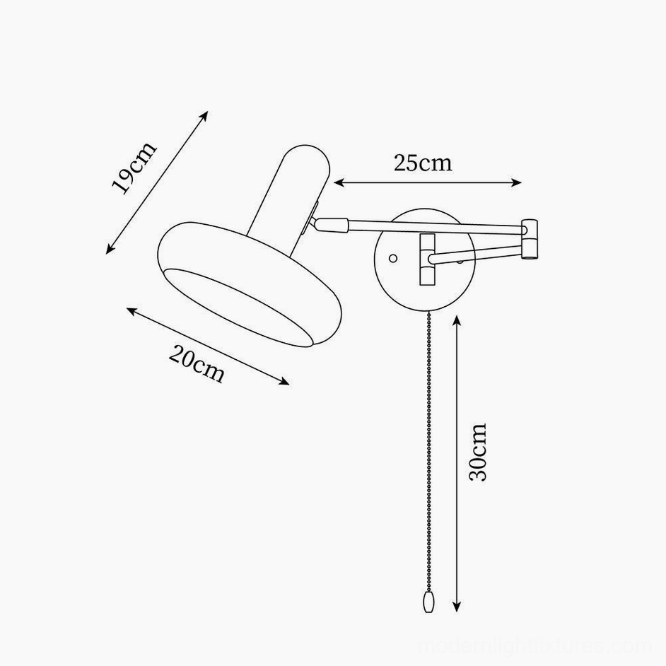 Maddie wall sconce technical schematic diagram showing orthographic dimensions and size parameters in centimeters and inches