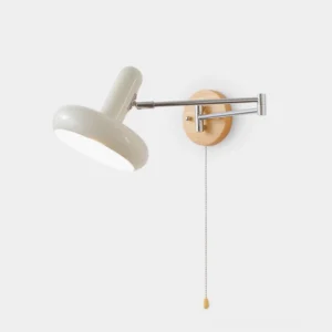 Maddie adjustable swing arm wall sconce in white with chrome metal arm, shown in flat front studio view against neutral background