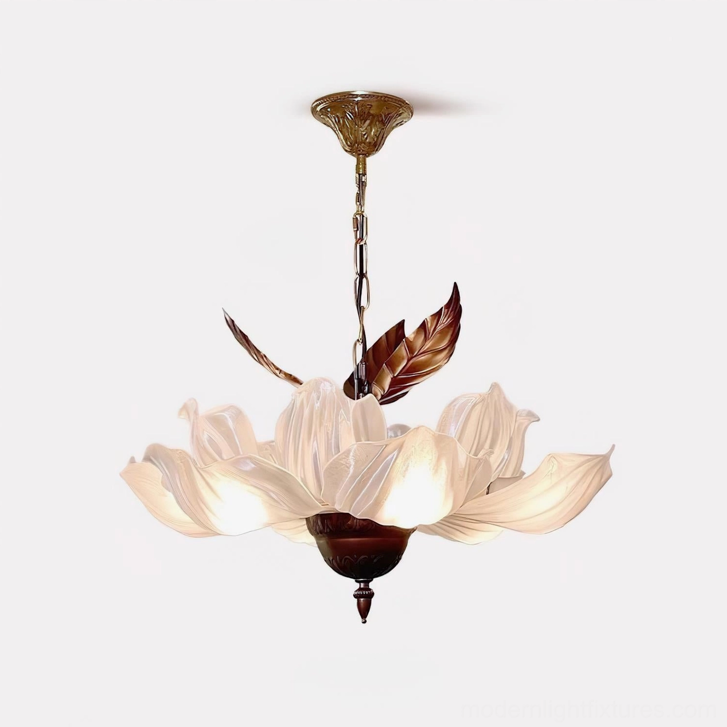 Magnolia Bloom chandelier copper and white finish option botanical lighting fixture