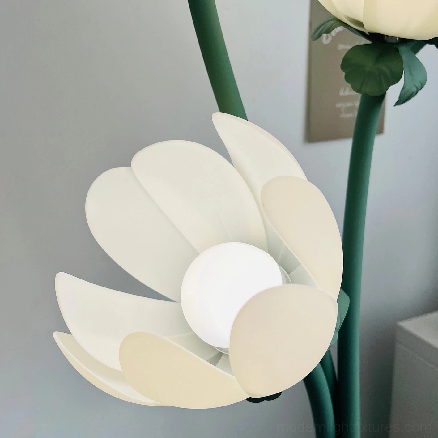Magnolia floor lamp three-bloom configuration creating balanced sculptural art piece with nature-inspired botanical elegance