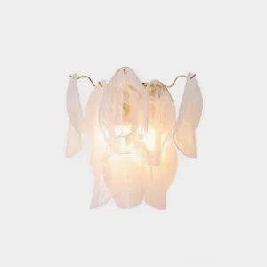 Magnolia frosted glass petal wall sconce with gold brass finish, direct studio view showing sculptural petal design