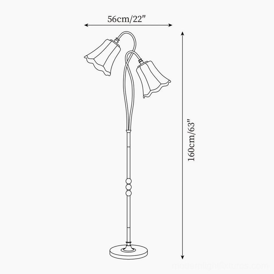 Magnolya floor lamp technical schematic dual-head version dimensions 56cm width 160cm height line drawing specifications