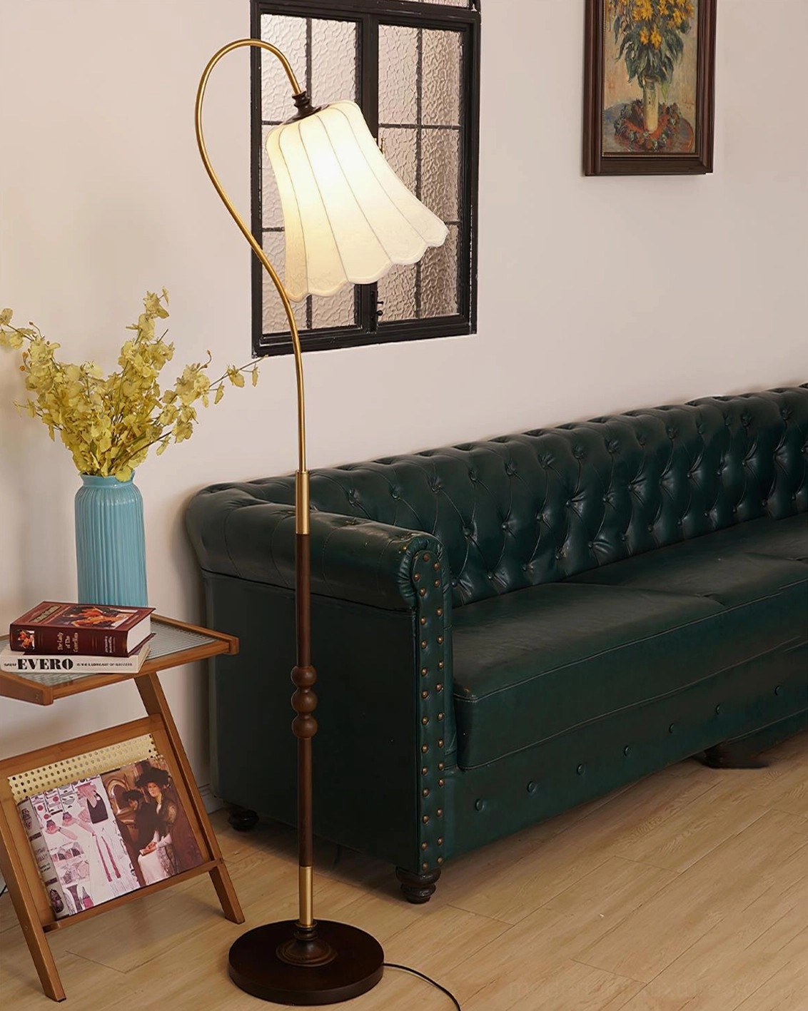 Magnolya retro floor lamp bedroom styling warm light cozy corner reading nook vintage home decor