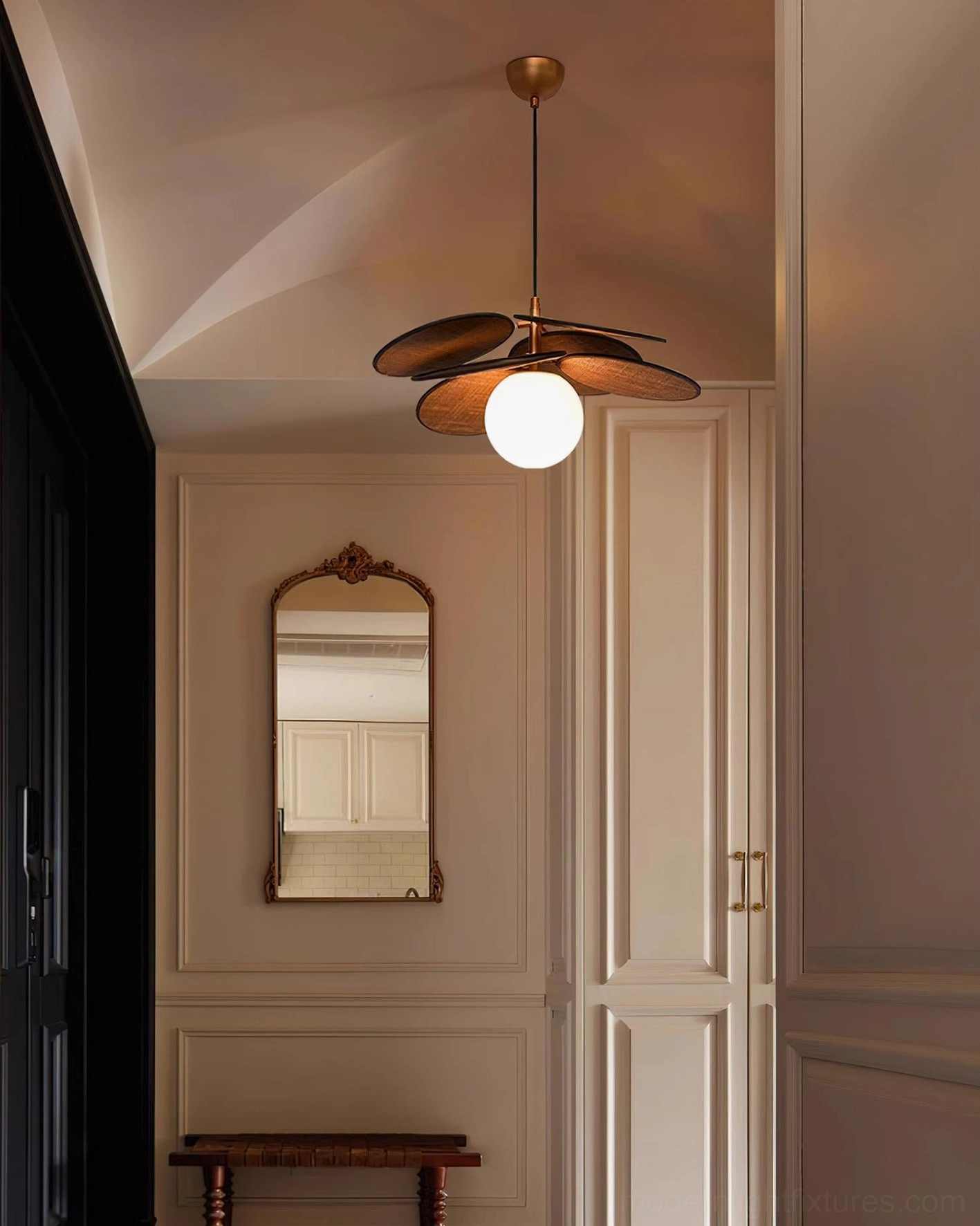 Mahalo wooden pendant lamp artistic shadow pattern created by petal design during daytime