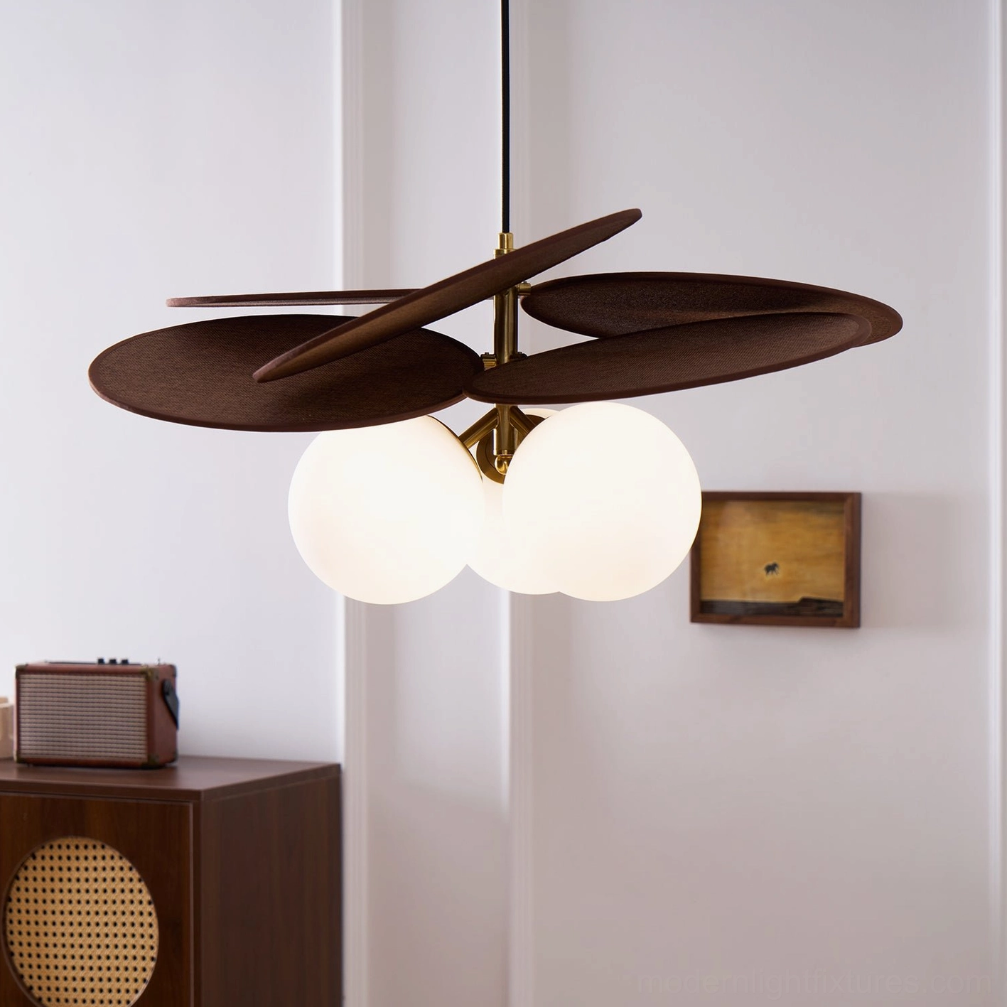 Mahalo wooden globe pendant lamp showing sloped ceiling compatibility feature installation
