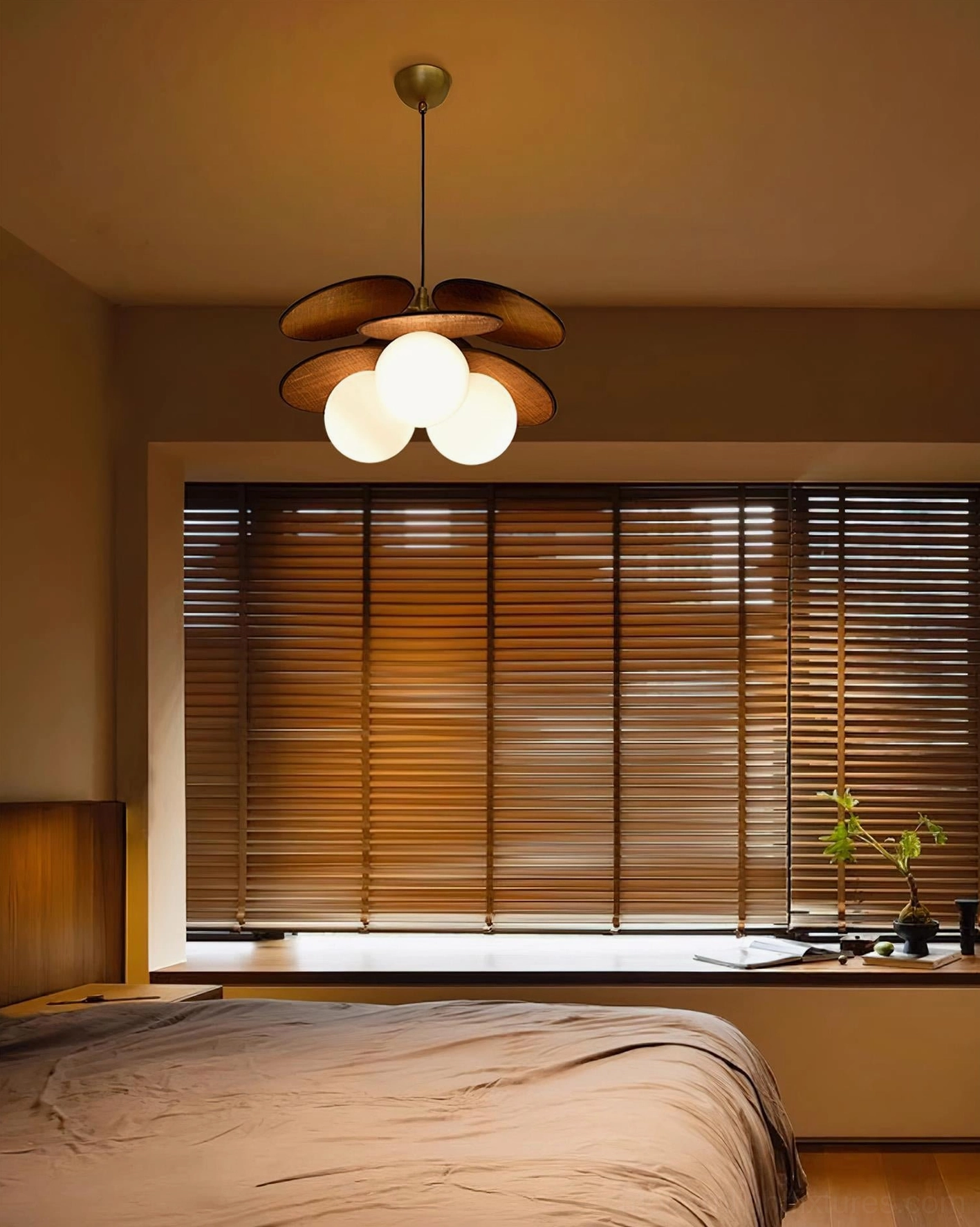 Mahalo wooden globe pendant lamp close-up showing wood grain texture and finish quality