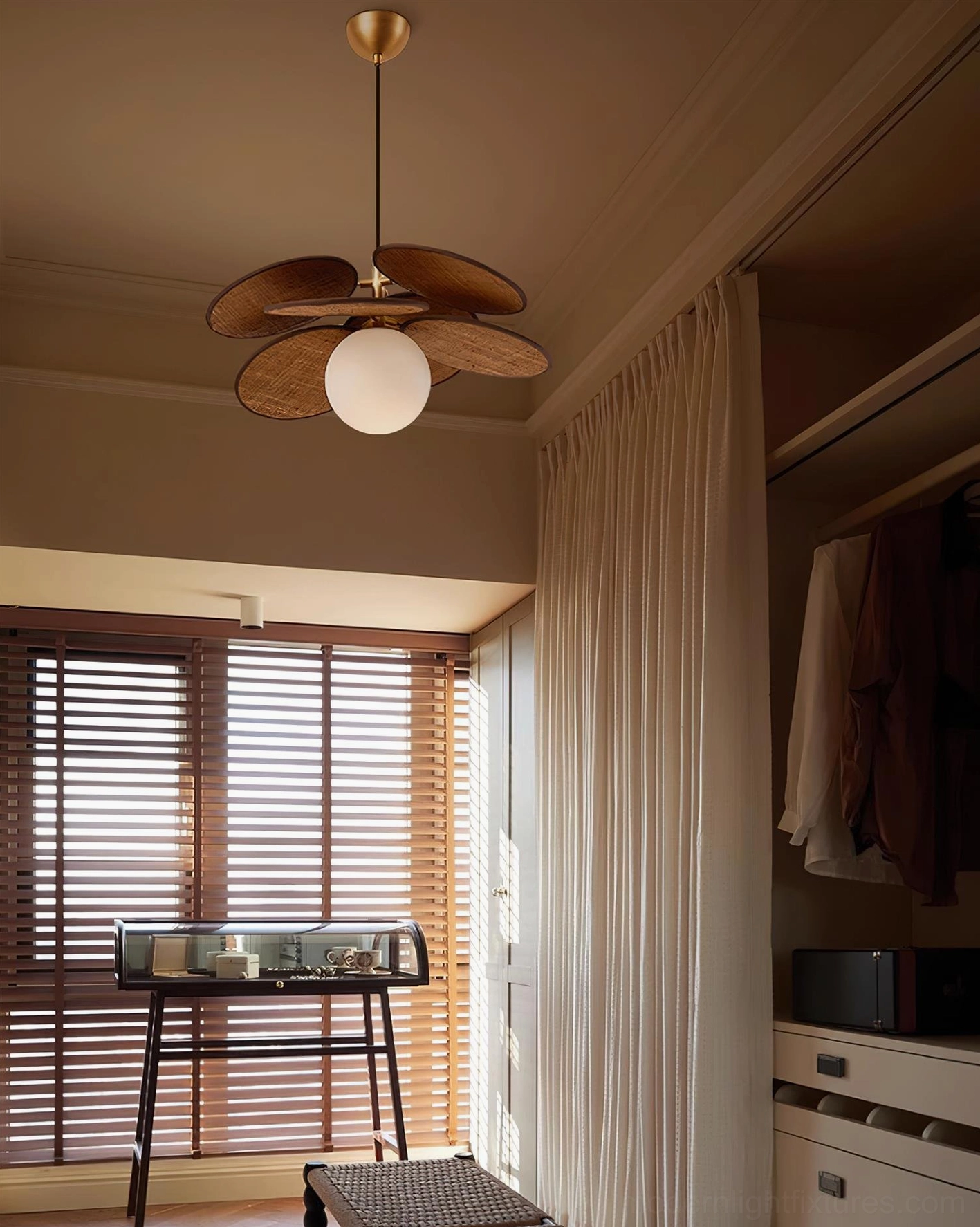 Mahalo pendant light in modern japandi interior combining wood and minimalist aesthetic