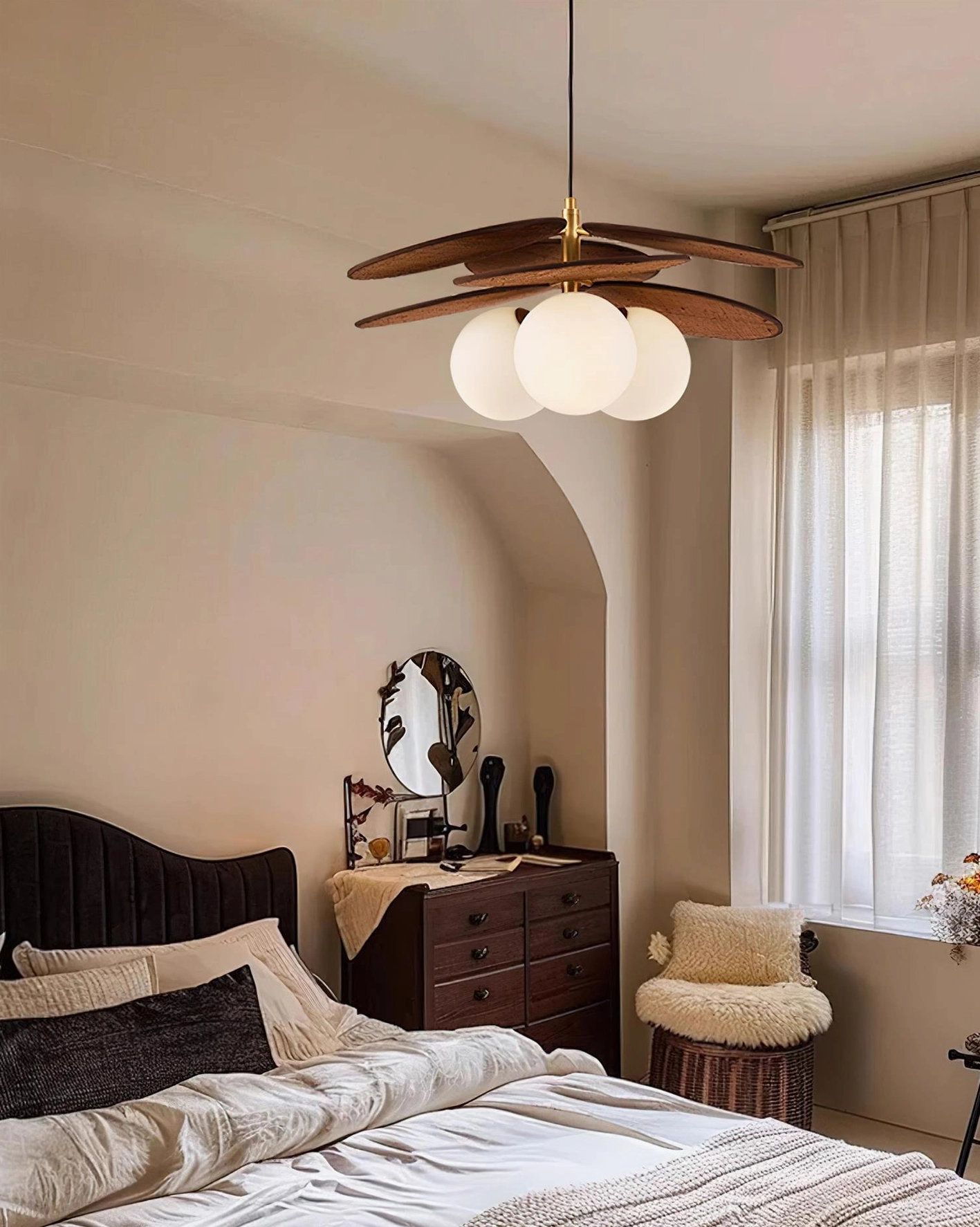 Mahalo wooden pendant light in scandinavian minimalist interior with warm wood tones