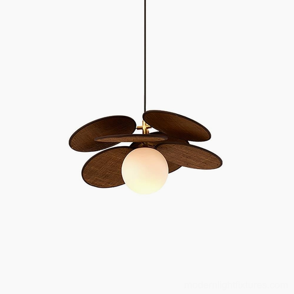 Mahalo wooden globe pendant light single bulb configuration with frosted glass in neutral setting